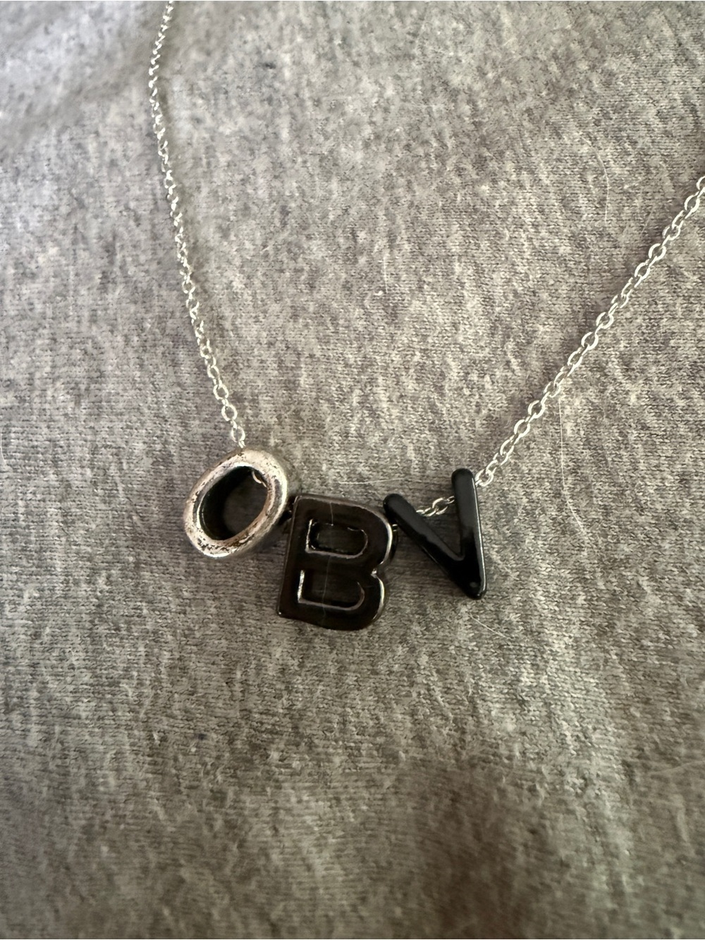 Silver Letter Pendant Necklace with O, B, V Charms - Picture 2 of 6